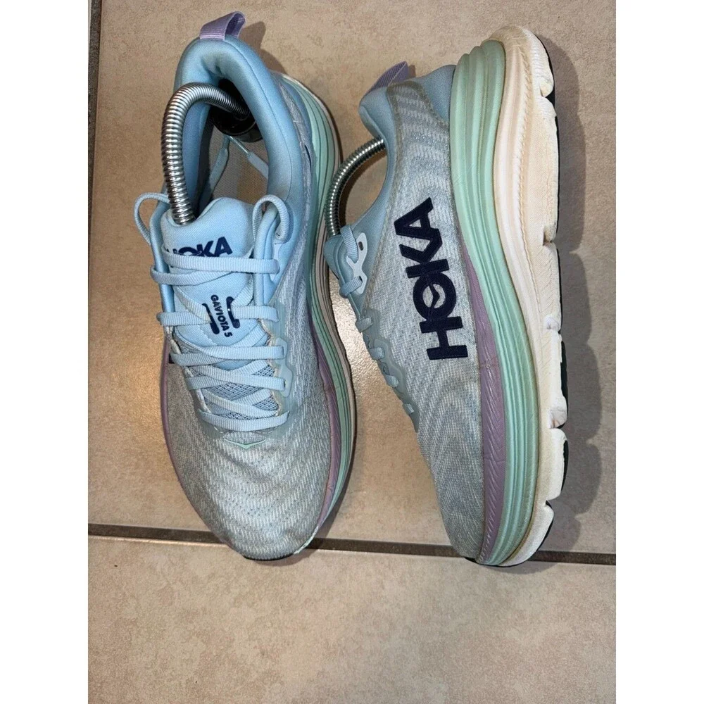 Hoka Women's Gaviota 5 running shoes in an Airy Blue/Sunlit Ocean colorway US si